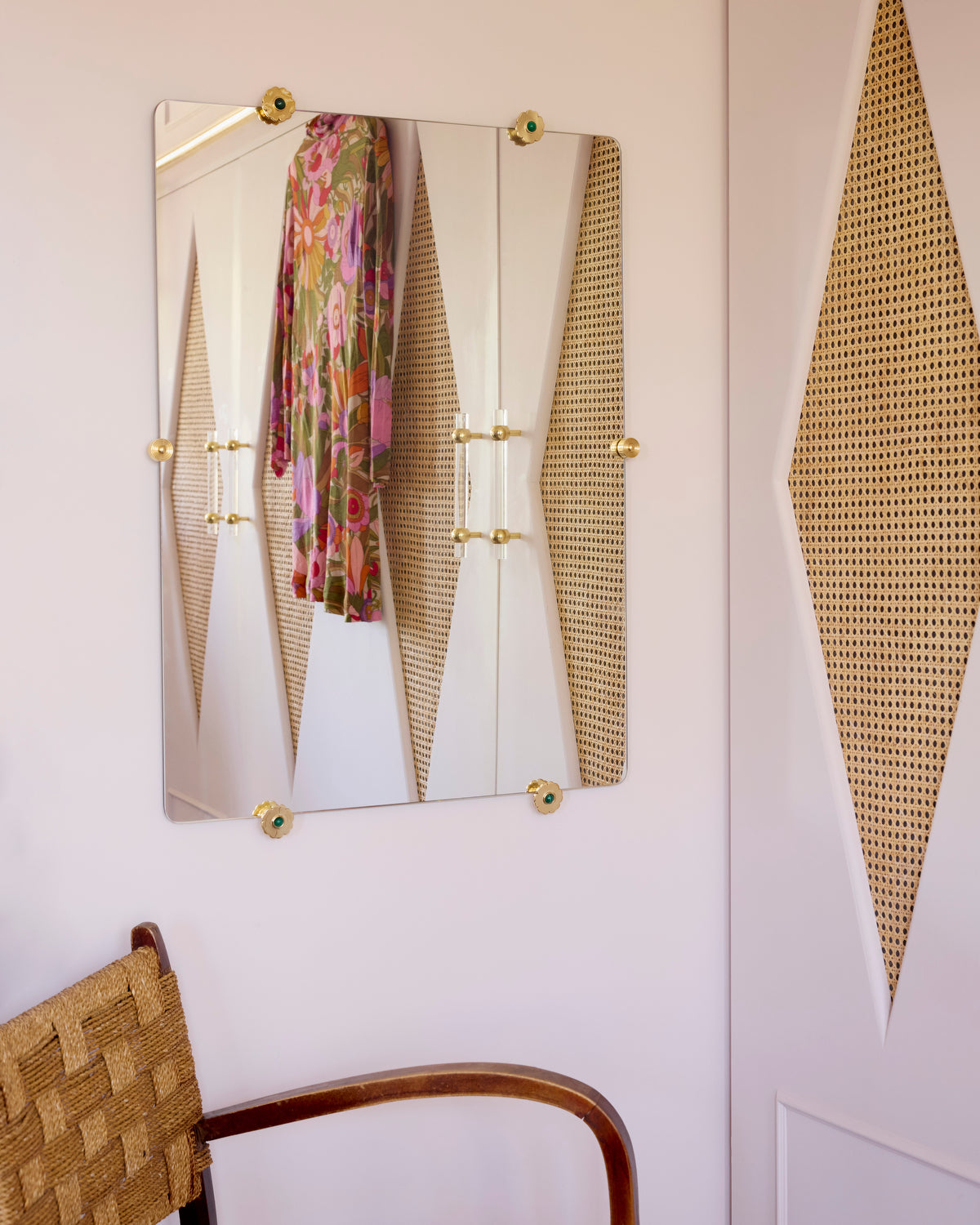Mirror with Flower Studs, Brass