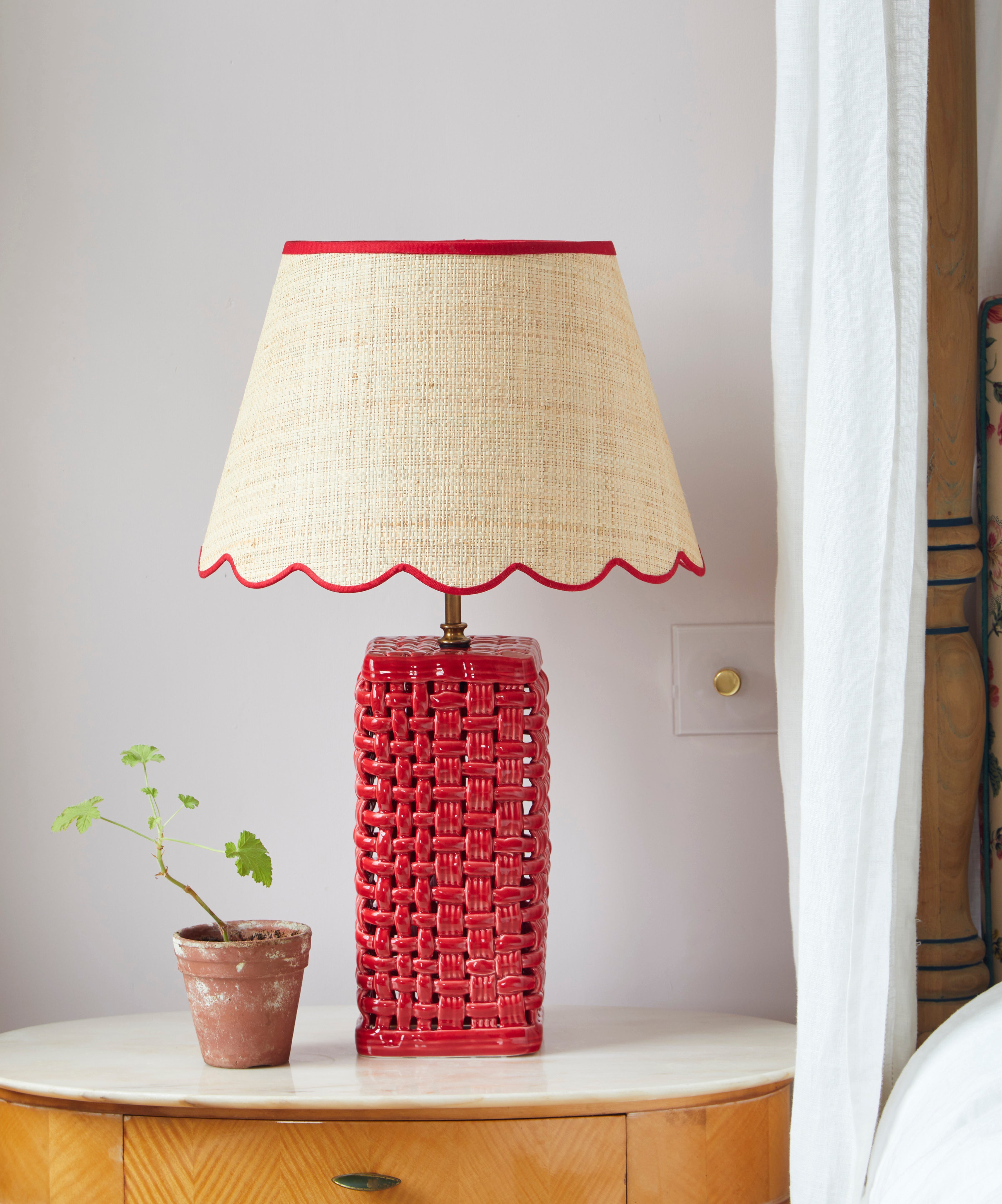 Raffia Scallop Lampshade, Red Trim, Large