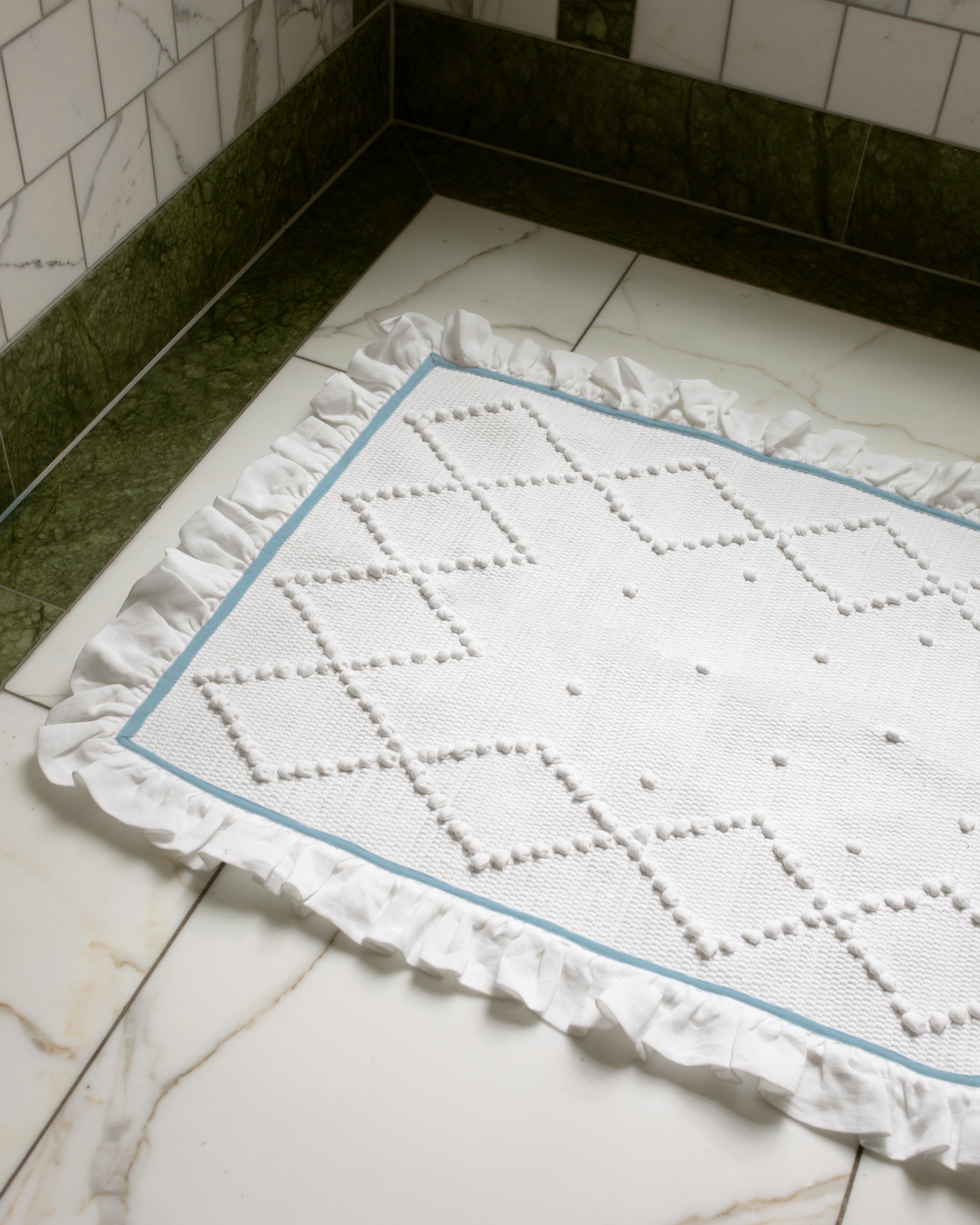 Linen Frill Bathmat, Sky Blue