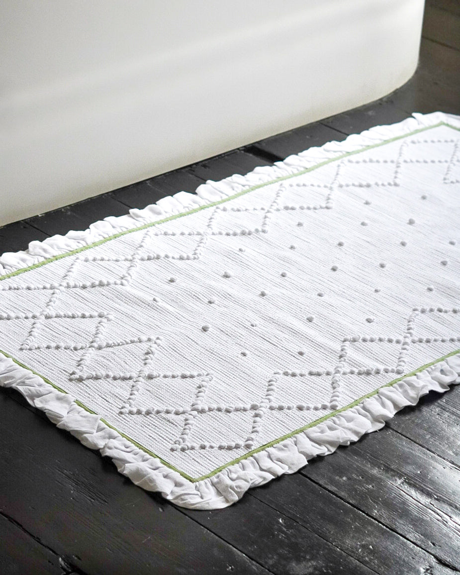 Jumbo Linen Frill Bathmat, Sage Green