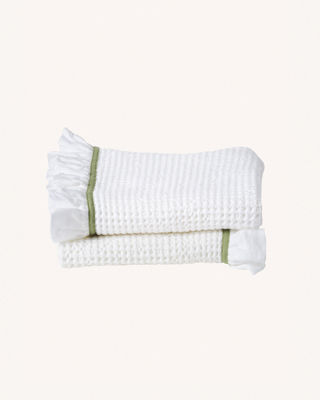 Waffle Cotton Hand Towels, Set of 2, Sage Green