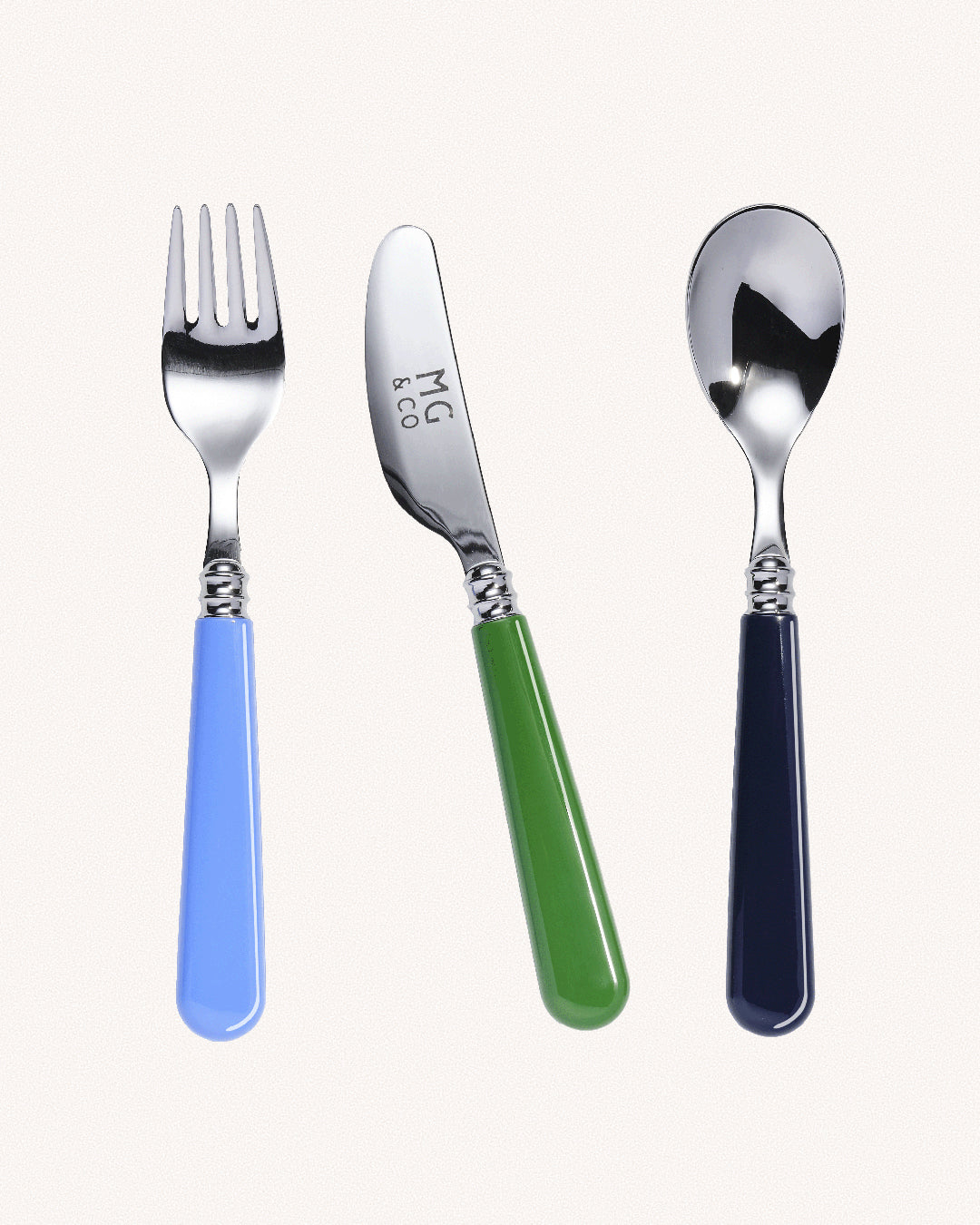 3 Piece Kids Cutlery Set, Blues