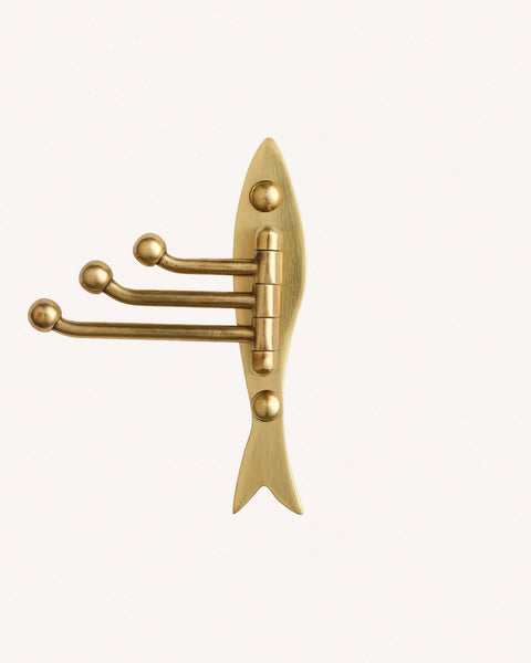 Fish Swing Arm Hook, Aged Brass