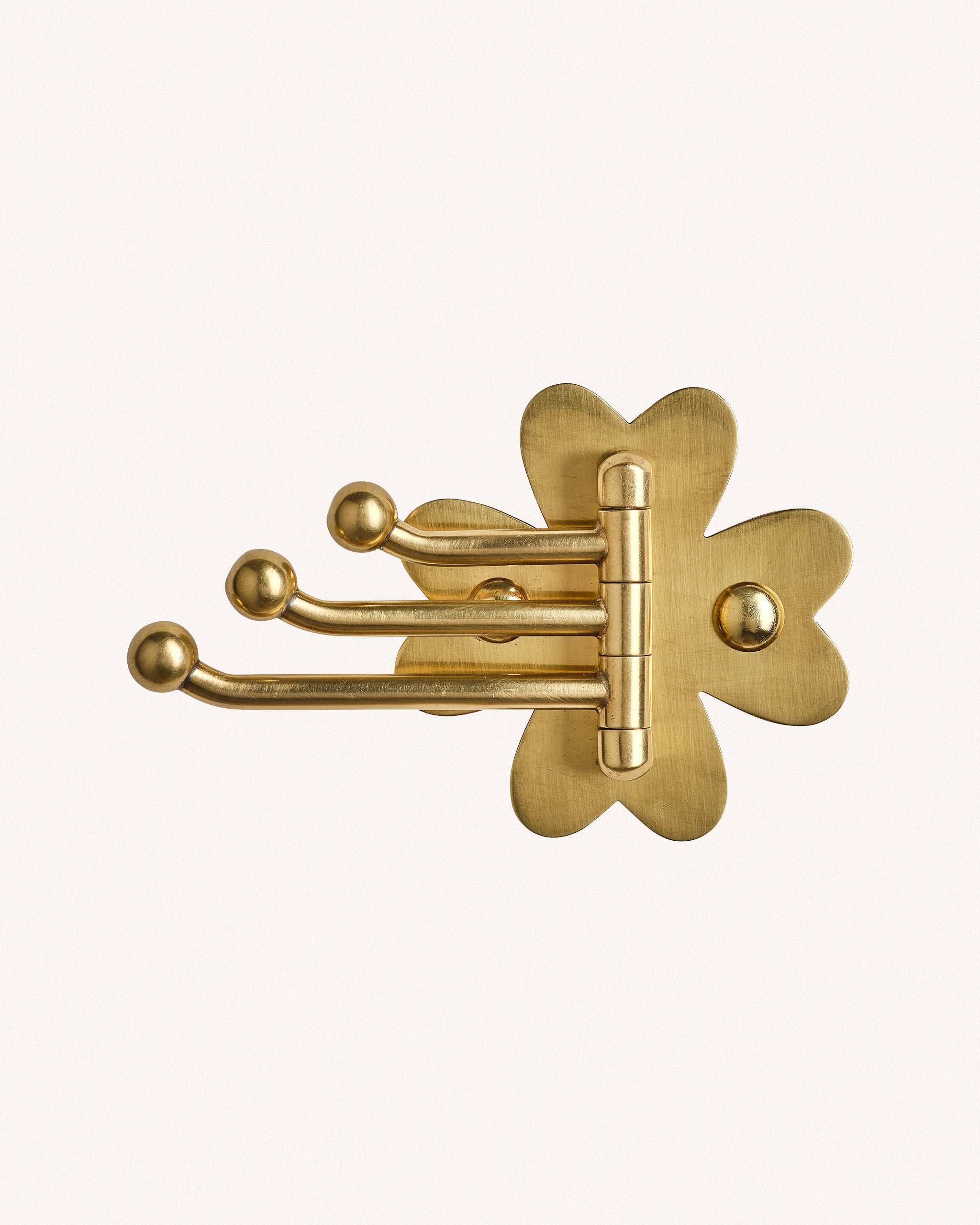 Clover Swing Arm Hook, Aged Brass