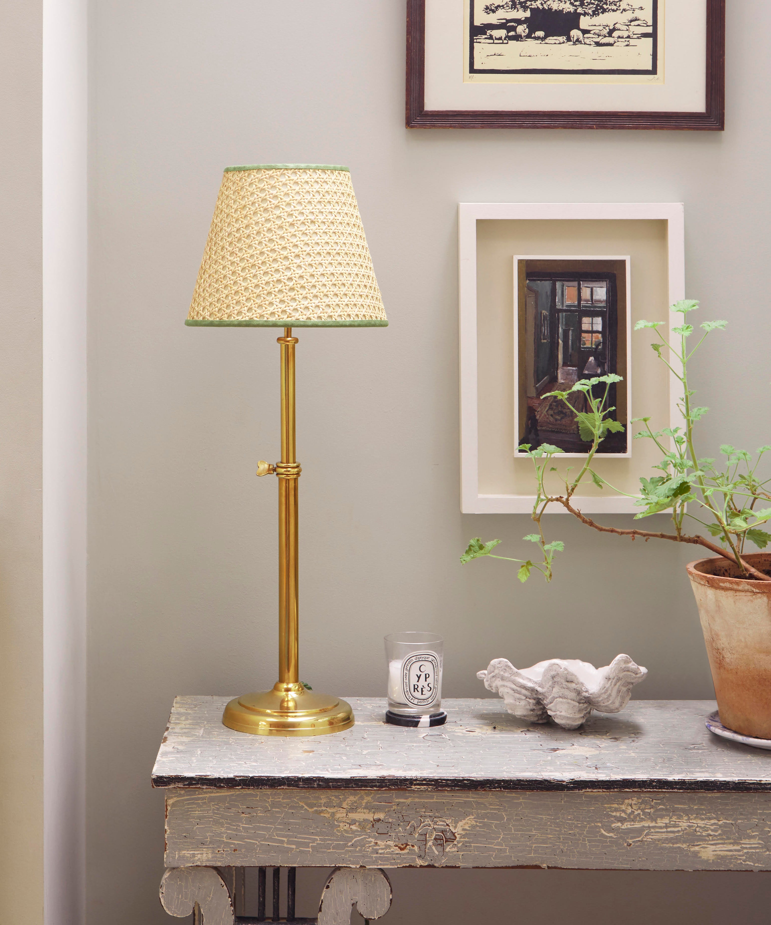 Cane Lampshade, Khaki Trim, Small